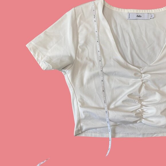 Adika White Ruched V-Neck Crop Top (Size S) – Minimalist Summer Essential - Picture 3 of 7